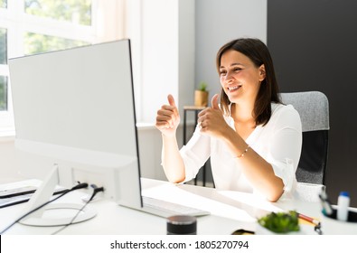 Young Happy Business Woman In Video Conferencing Call