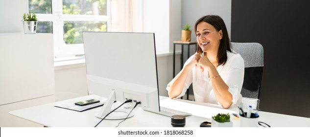 Young Happy Business Woman In Video Conferencing Call