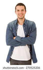 Young Happy Casual Man Portrait, Isolated On White