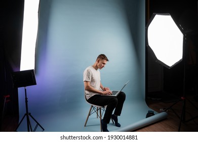 Young Happy Caucasian Male Posing In Studio.Backstage Concept.