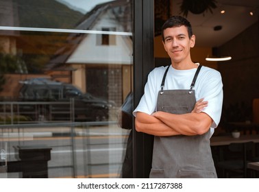 Young Happy Confident Young Man Cafe Or Coffee Shop Owner Being Proud Of His Small Business