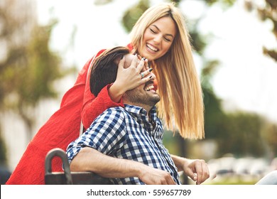 Young Happy Couple Is Enjoying Outside.