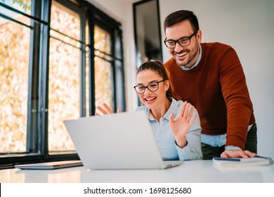 Young Happy Couple Having Family Video Call