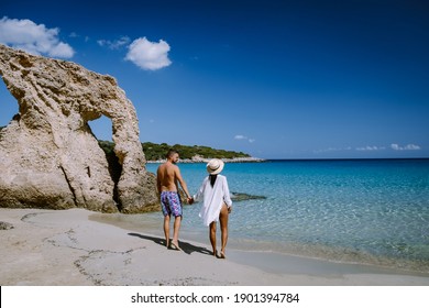 Young Happy Couple On Seashore Crete Greece, Men, And Woman Voulisma Beach Crete Greece. Europe