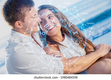 Young Happy Couple With Perfect Match And Love Compatibility Between Zodiac Signs