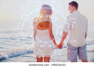 Young Happy Couple With Perfect Match And Love Compatibility Between Zodiac Signs