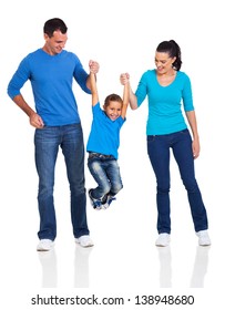 Young Happy Family Having Fun On White Background