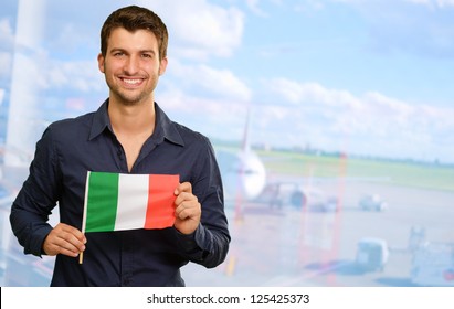 Young Happy Man Holding Irish Flag, Outdoor