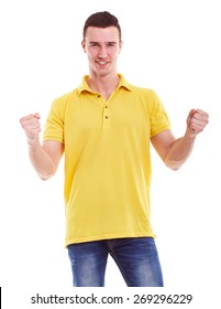 Young Happy Man In A Yellow Polo Shirt