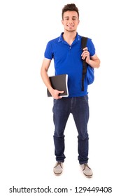 Young Happy Student Posing Isolated Over White Background