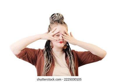 Young Happy Woman With Dreadlocks   Isolated On White Background