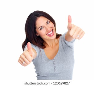 Young Happy Woman Portrait. Success. Isolated Over White Background.