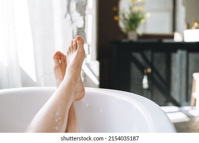 Young Happy Woman Taking Bath At Home, Treat Yourself