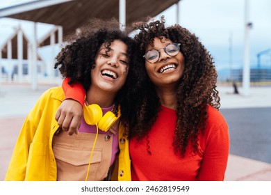 young happy women having fun outdoor , laughing and sharing good mood. Teenagers friends spending time outdoor in Barcelona - Powered by Shutterstock