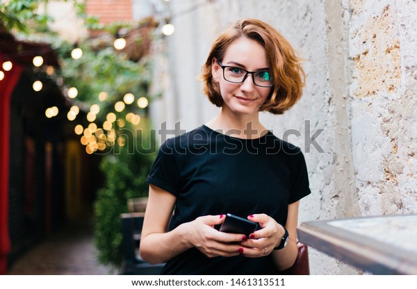 Young Hipster Girl Glasses Short Haircuts Stock Photo Edit Now