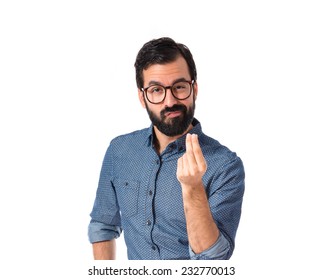 Young Hipster Man Doing Money Gesture