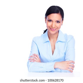 Young Hispanic Business Woman. Isolated On White Background.