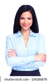 Young Hispanic Business Woman. Isolated On White Background.