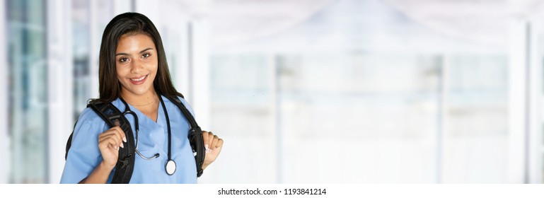 Young Hispanic Female Nurse Working In A Hospital