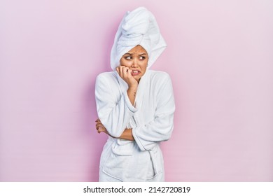 Young Hispanic Girl Wearing Shower Towel Stock Photo 2142720819 ...