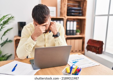 Young Hispanic Man Business Worker Stressed Working At Office