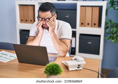 Young Hispanic Man Business Worker Stressed Working At Office