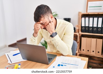 Young Hispanic Man Business Worker Stressed Working At Office