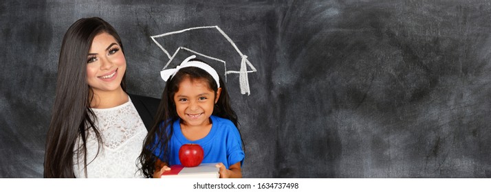 A Young Hispanic Teacher With A Student At School