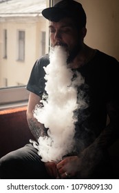 Young Hookah Server Beard Breathes Out Stock Photo 1079809130 ...