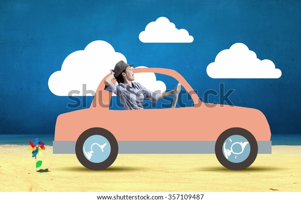 Young Humorous Woman Driving Drawn Funny Stock Photo (Edit Now) 357109487