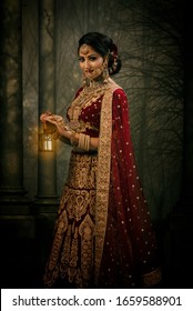 Young Indian Bride in bridal wear and jewelry