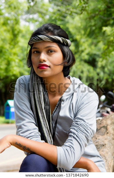 Young Indian Girl Short Hair Wearing Royalty Free Stock Image