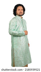 Young Indian Male Wearing Green Kurta Side Pose