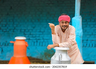 Young Indian Milk Man At His Farm