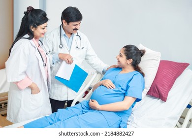 Young Indian Pregnant Woman Visiting Doctor At The Hospital, Pregnancy Checkup.