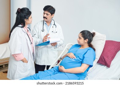 Young Indian Pregnant Woman Visiting Doctor At The Hospital, Pregnancy Checkup.