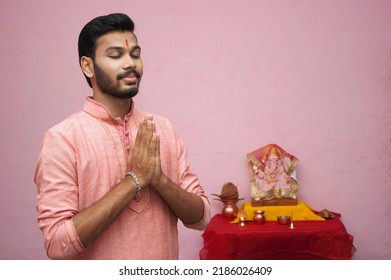 Young Indian Teenager Boy  Celebrating Ganesh Chaturthi Festival (Ganesh Chaturthi Concept) - Shutterstock ID 2186026409
