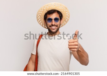 young indian traveler man happy expression