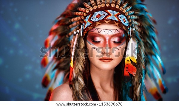 Young Indian Woman Headdress Beautiful Make Stock Photo 1153690678 ...