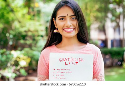 Young Indian Woman And Her Gratitude List