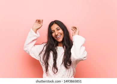 Young Indian Woman Wearing Pajama Celebrating Stock Photo (Edit Now ...