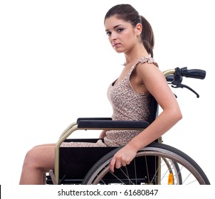 young invalid woman on the wheelchair, isolated