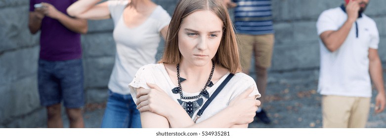 Young Isolated Woman Surrounded By Strangers Stock Photo 534935281 ...
