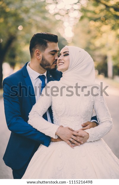 Young Just Married Muslim Couple Sharing Stock Photo 1115216498 ...