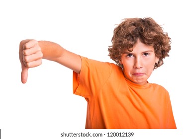 Young Kid Protesting And Showing Thumb Down