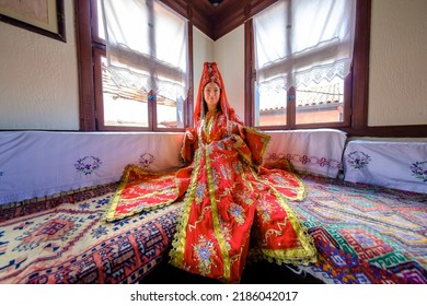 Young lady with her old style turkish traditional costume and headgear - Shutterstock ID 2186042017