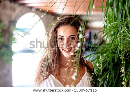 Similar – Image, Stock Photo Happy blonde woman smiling