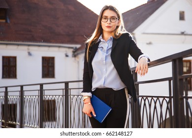 A Young Lady In A Suit Before The First In The Life Job Interview.