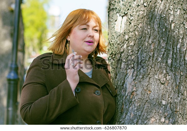 Young Large Woman Red Short Hair Stock Photo Edit Now 626807870