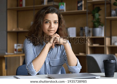 Similar – Image, Stock Photo Portrait of smiling young woman with freckles and dimples